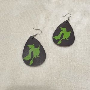 Halloween Witch Leather Style Teardrop Earrings NEW